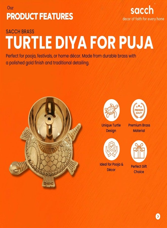 Sacch Brass Turtle Diya for Puja, 1 Piece, Gold - Image 5